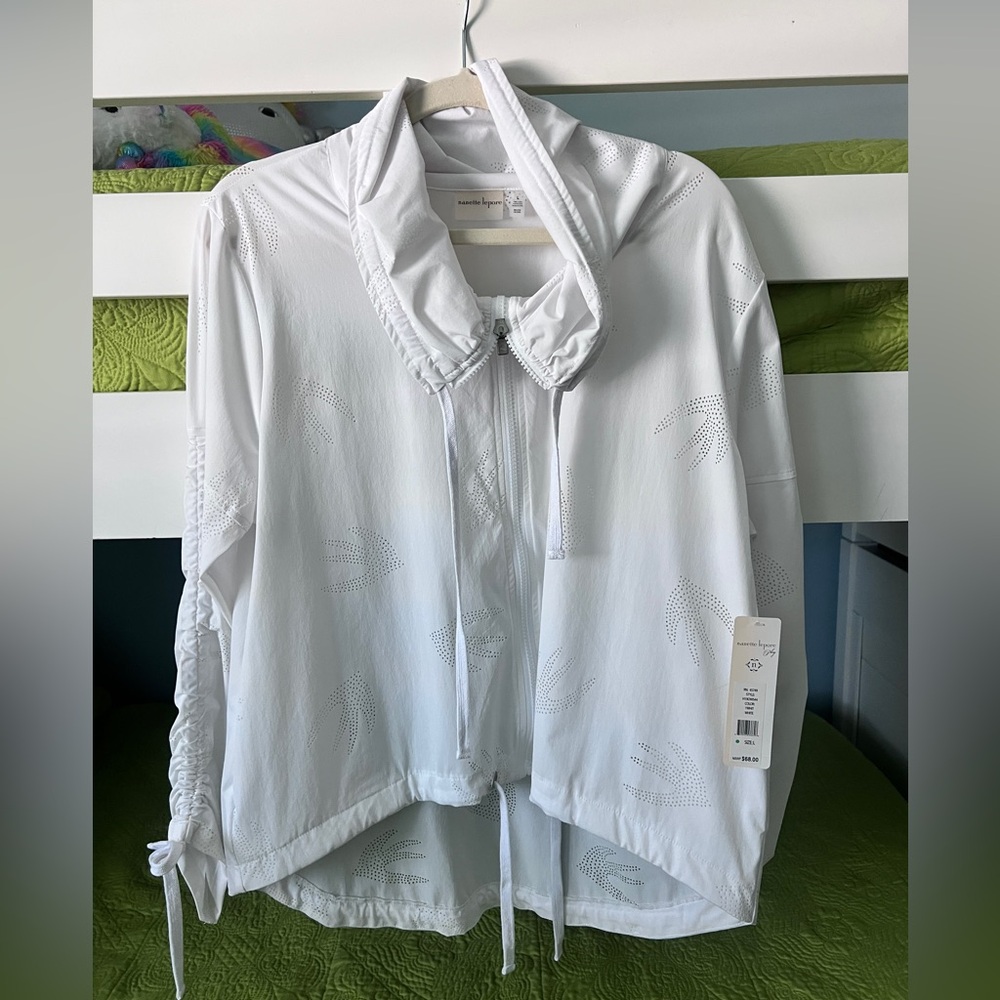 Nanette Lapore Play Large White Lightweight Zip Windbreaker Utility Jacket NWT